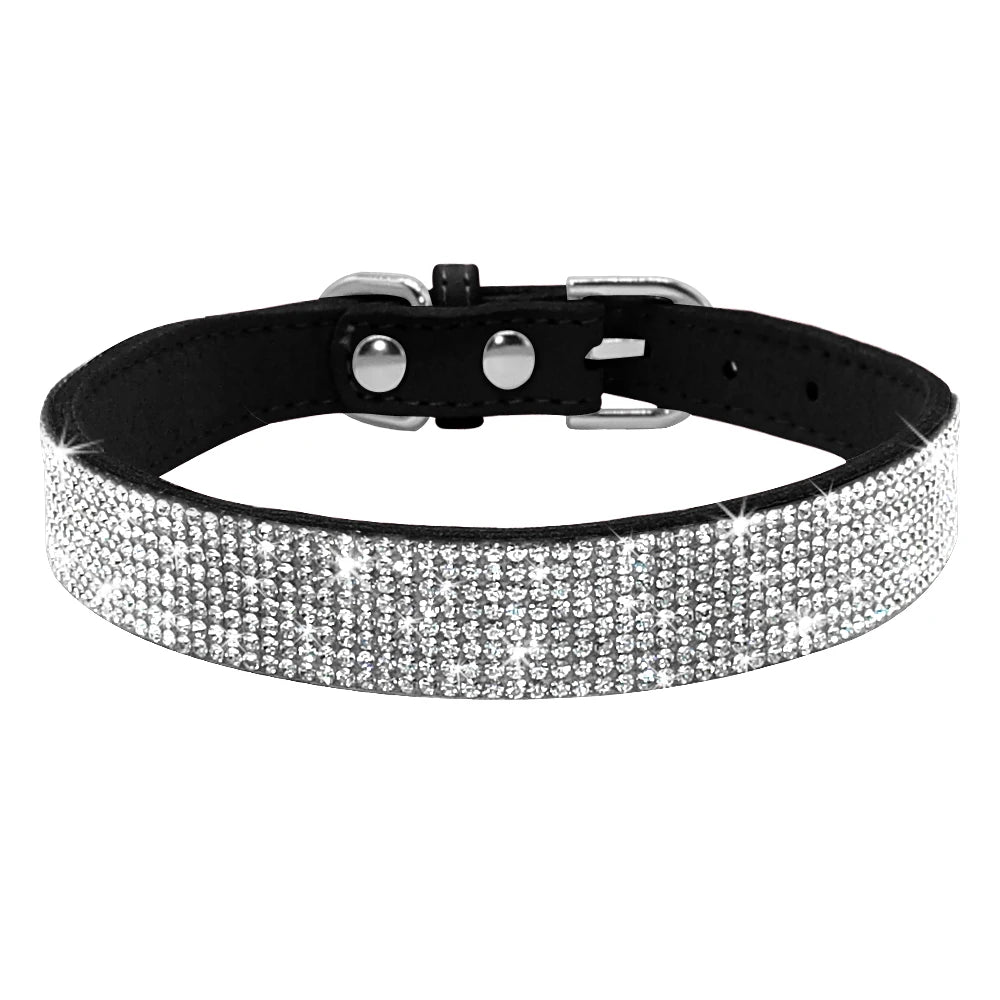 Bling Rhinestone Leather Dog Collar