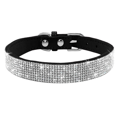 Bling Rhinestone Leather Dog Collar