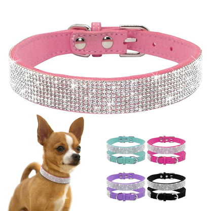 Bling Rhinestone Leather Dog Collar