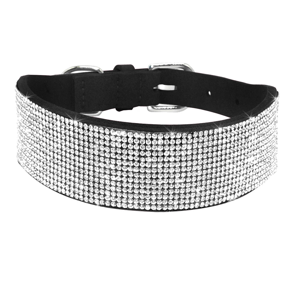 Bling Rhinestone Leather Dog Collar