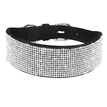 Bling Rhinestone Leather Dog Collar