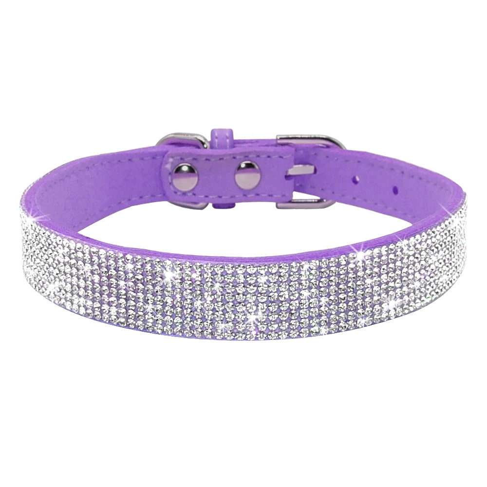 Bling Rhinestone Leather Dog Collar