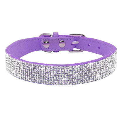 Bling Rhinestone Leather Dog Collar
