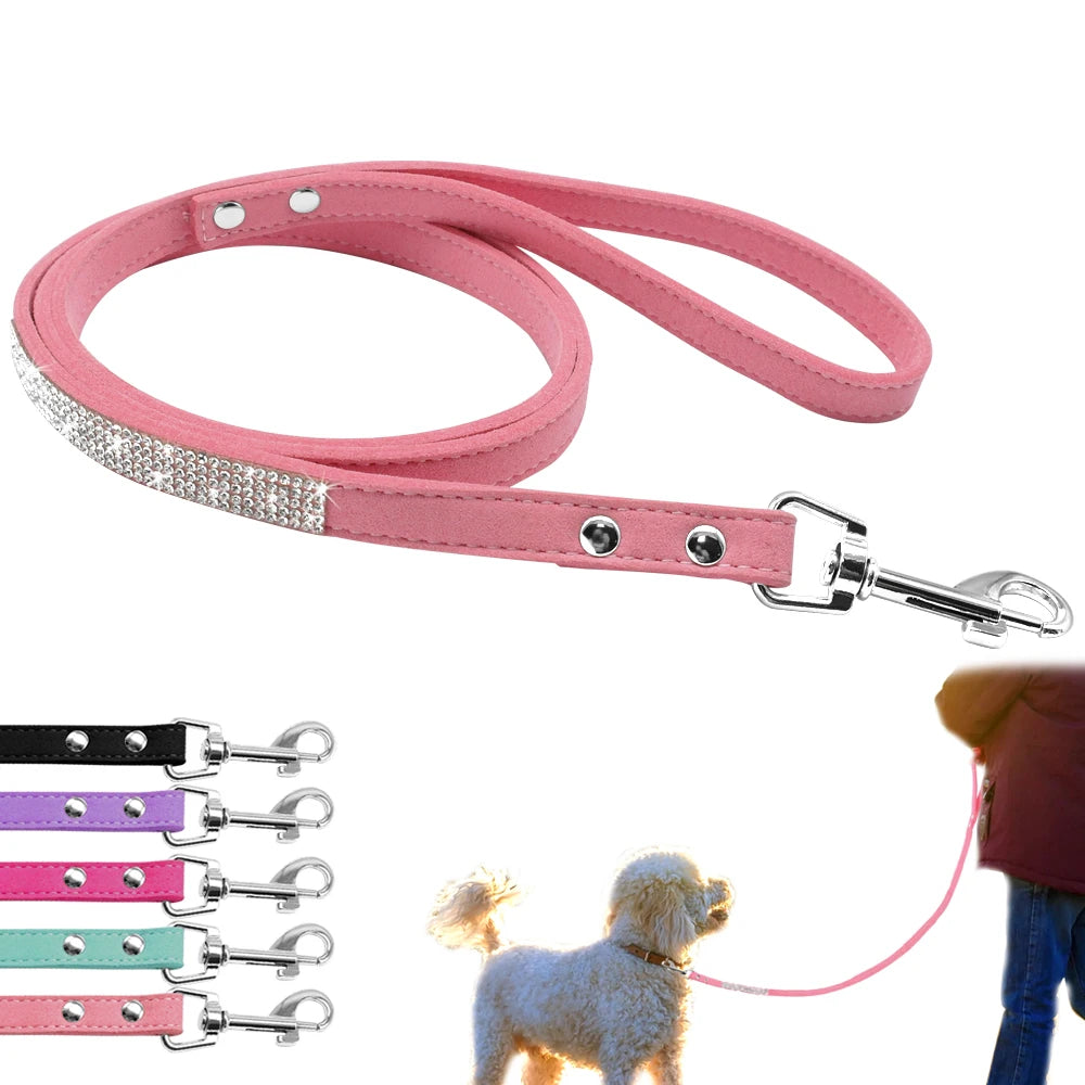 Bling Rhinestone Leather Dog Collar