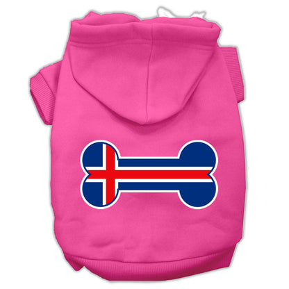 Sudadera con capucha para mascotas, perros y gatos serigrafiada con la bandera de Islandia en forma de hueso