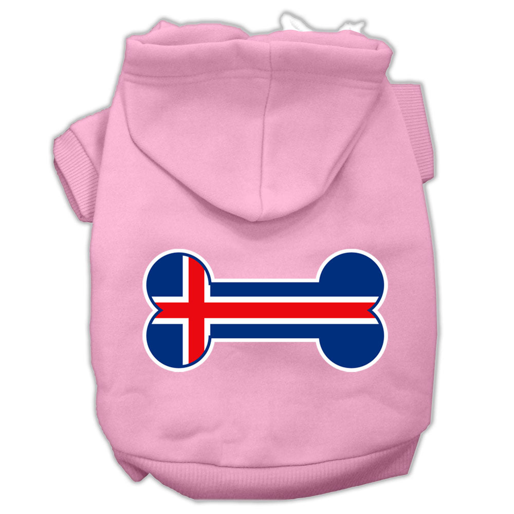 Sudadera con capucha para mascotas, perros y gatos serigrafiada con la bandera de Islandia en forma de hueso