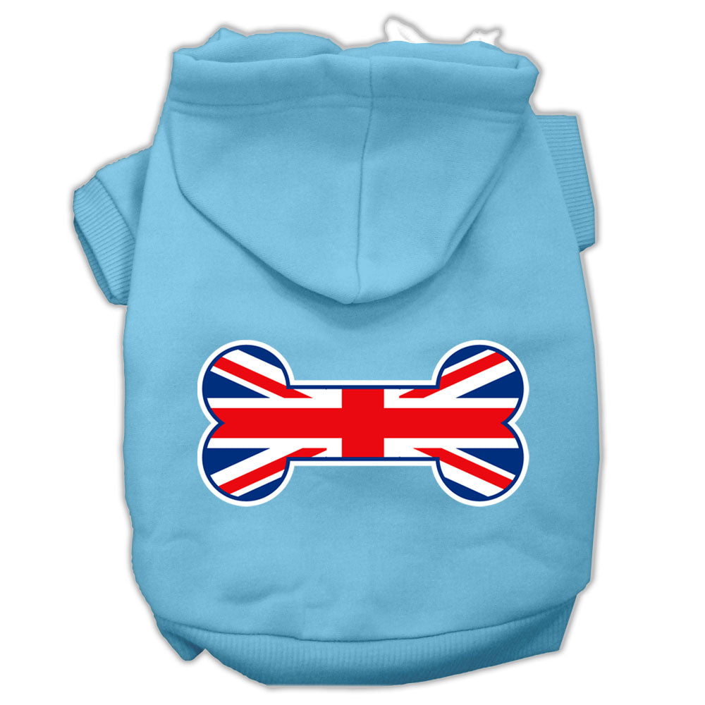 Pet, Dog & Cat Hoodie Screen Printed, "Bone Shaped Flag United Kingdom (Union Jack) Flag"