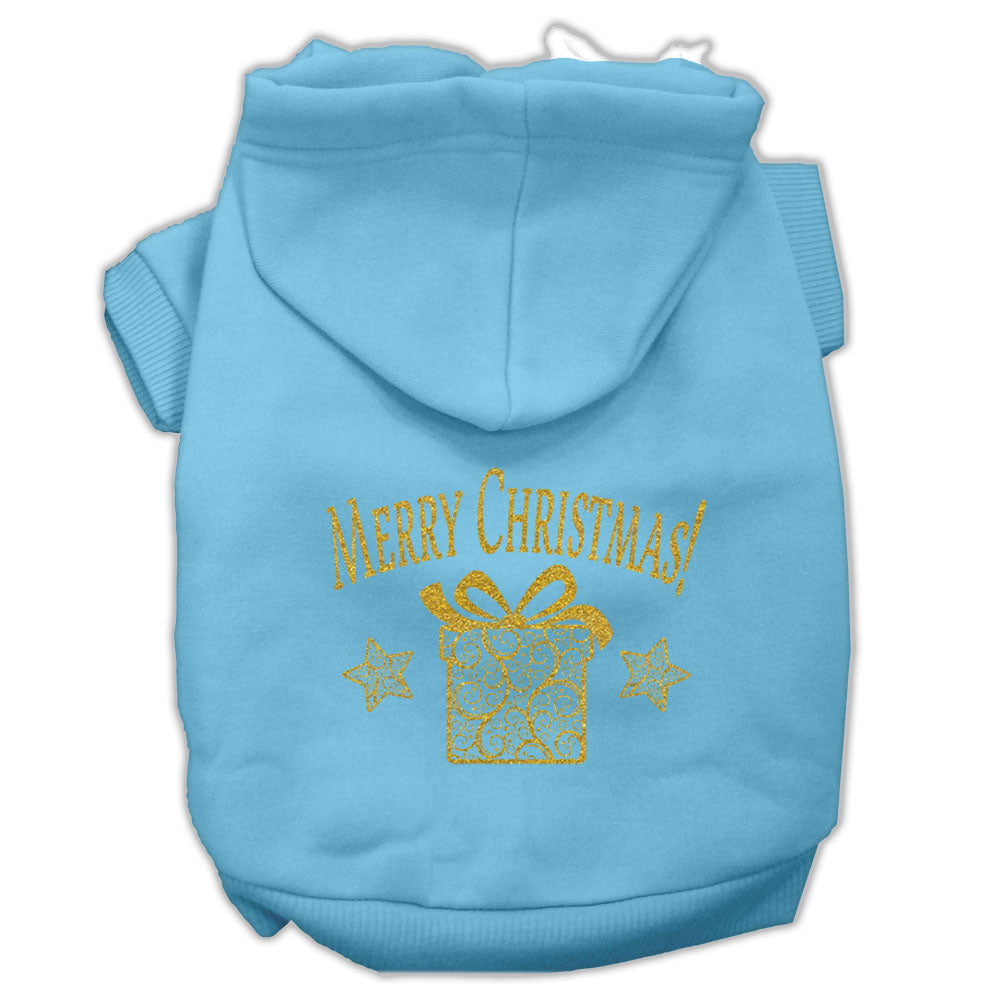 Sudadera con capucha navideña para perros y gatos con serigrafía "Regalo navideño dorado"