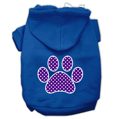 Sudadera con capucha para mascotas, perros y gatos serigrafiada con el texto "Purple Swiss Dots Paw"