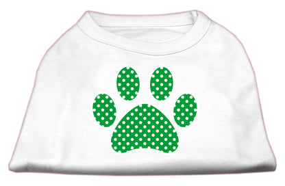 Pet Dog & Cat Shirt Screen Printed, "Swiss Dot Green Paw"