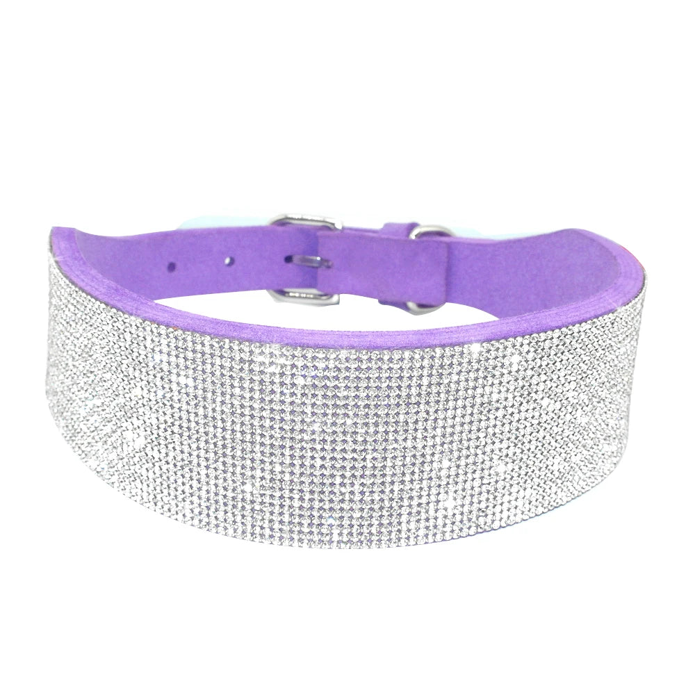 Bling Rhinestone Leather Dog Collar