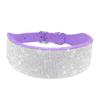 Bling Rhinestone Leather Dog Collar
