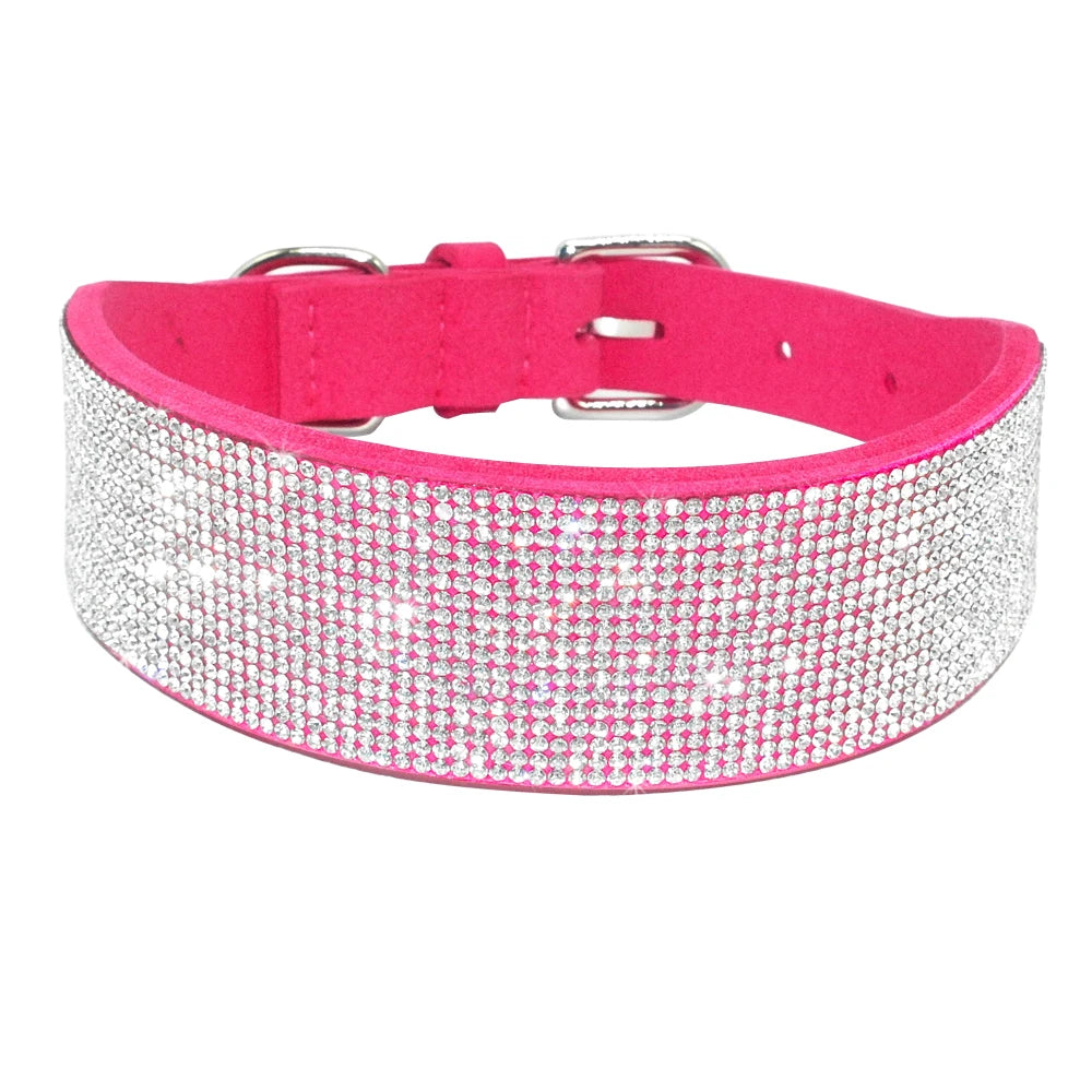 Bling Rhinestone Leather Dog Collar