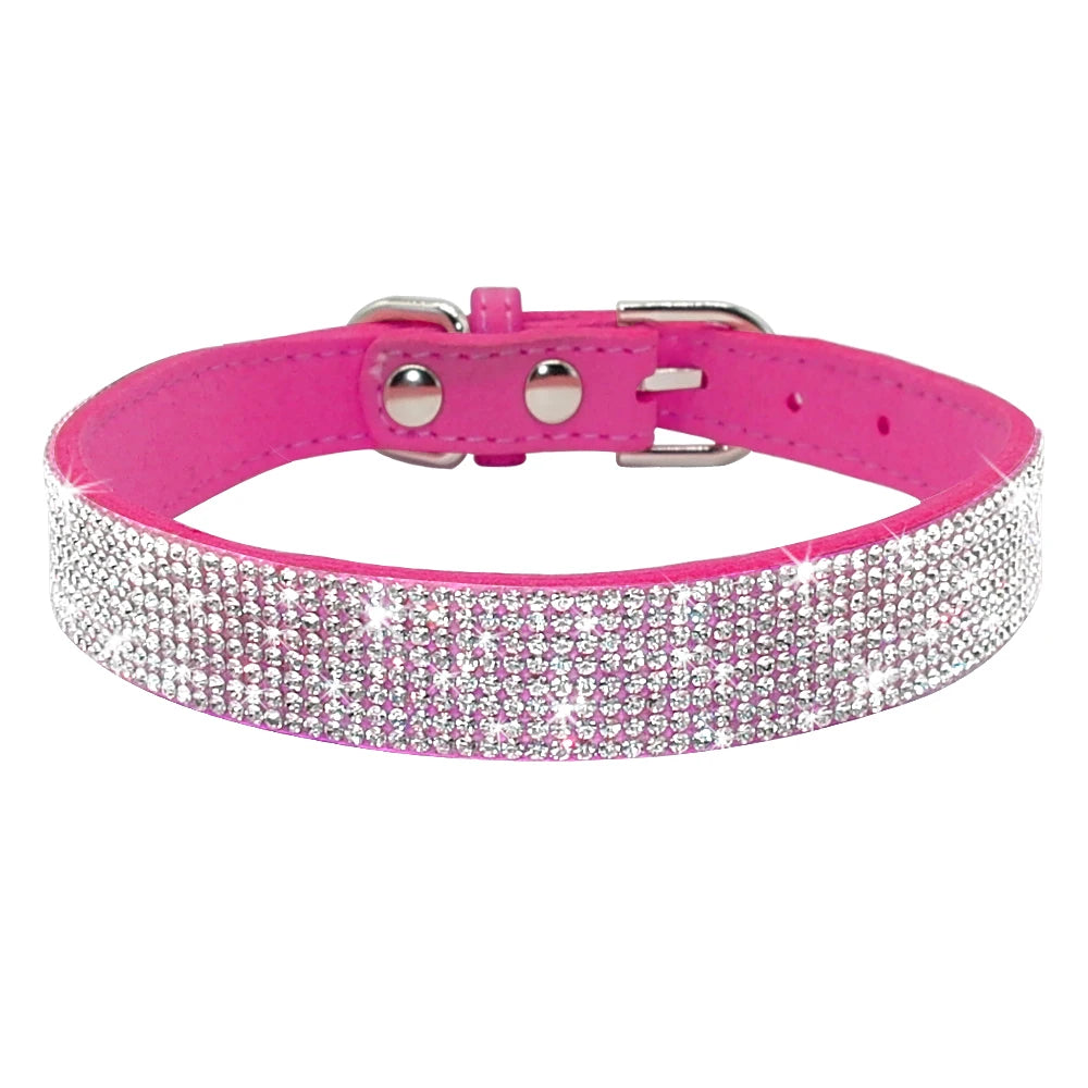 Bling Rhinestone Leather Dog Collar