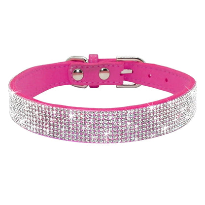 Bling Rhinestone Leather Dog Collar