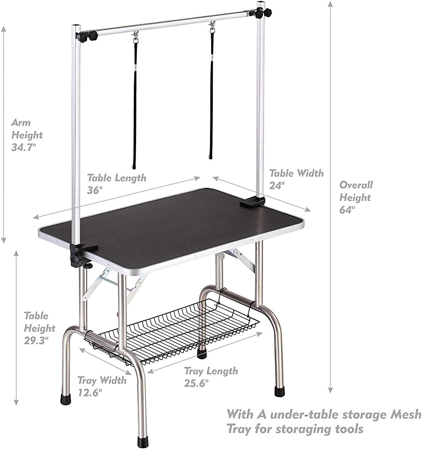 Professional Dog Pet Grooming Table Large Adjustable Heavy Duty Portable W/Arm & Noose & Mesh Tray