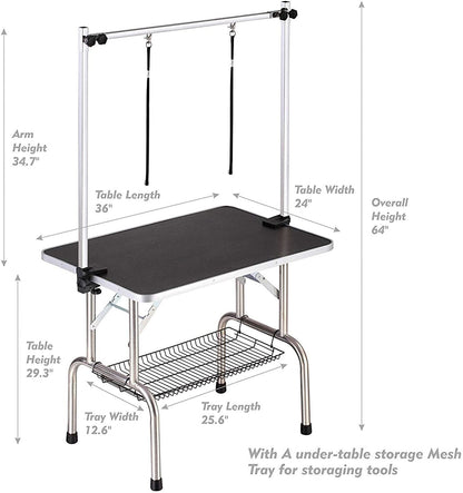 Professional Dog Pet Grooming Table Large Adjustable Heavy Duty Portable W/Arm & Noose & Mesh Tray