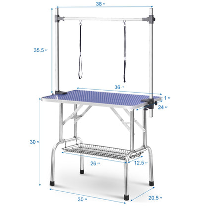 Professional Dog Pet Grooming Table Large Adjustable Heavy Duty Portable W/Arm & Noose & Mesh Tray