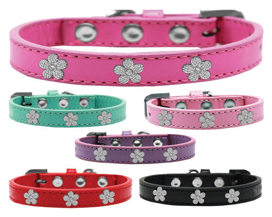 Collar de moda para perros, cachorros y mascotas, "Flor plateada"