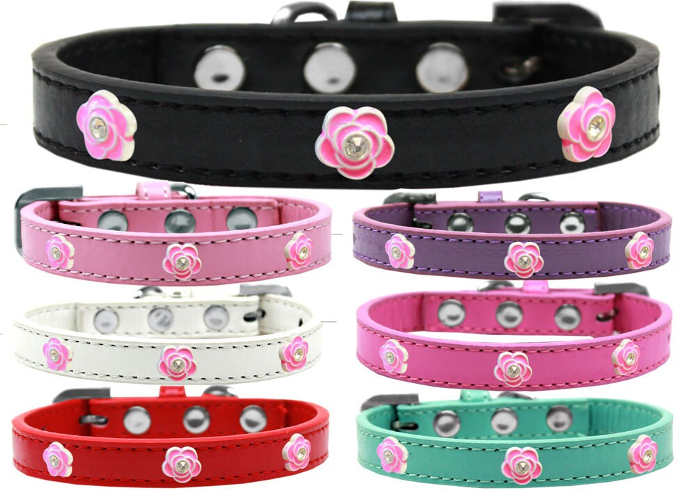 Collar de moda para perros, cachorros y mascotas, "Rosas rosadas brillantes"