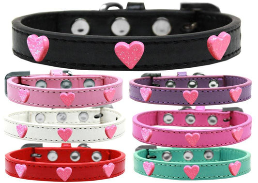 Collar de moda para perros, cachorros y mascotas, "Corazón con purpurina rosa"