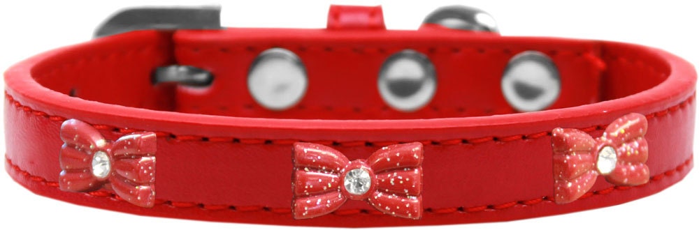 Collar de moda para perros, cachorros y mascotas, "Lazo de purpurina roja"