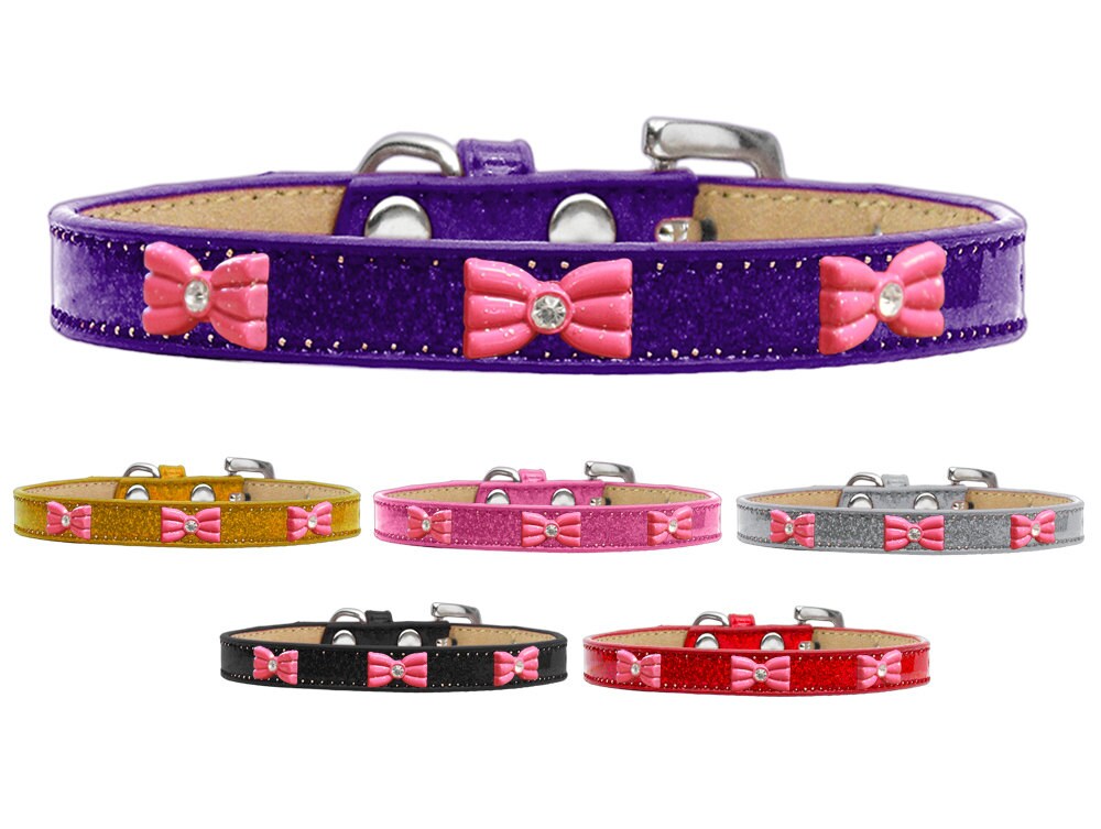 Collar con forma de helado para perros, cachorros y mascotas, "lazo con purpurina rosa"