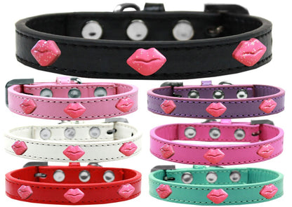 Collar de moda para perros, cachorros y mascotas, "Labios con purpurina rosa"