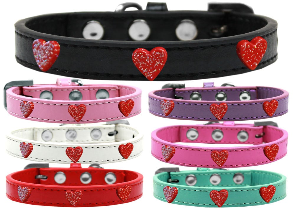 Collar de moda para perros, cachorros y mascotas, "Corazón con purpurina roja"