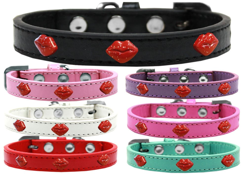 Collar de moda para perros, cachorros y mascotas, "Labios con purpurina roja"