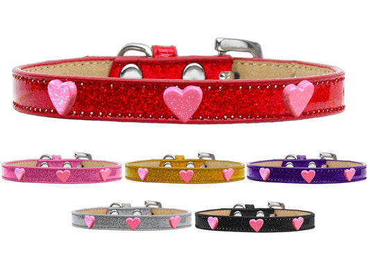 Collar con forma de helado para perros, cachorros y mascotas, "corazón con purpurina rosa"