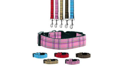 Pet Dog & Cat Nylon Collar or Leash, "Plaids"