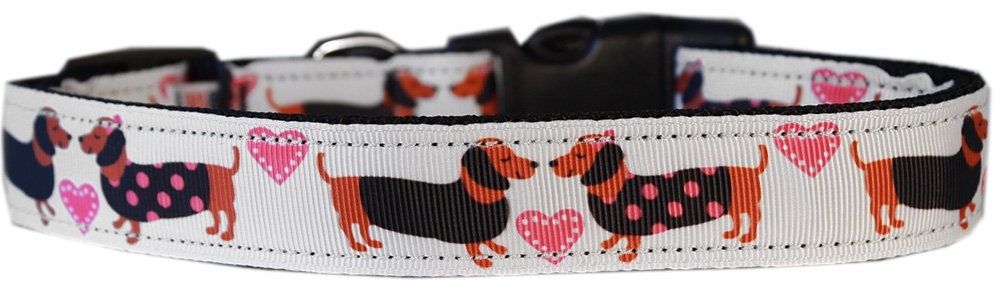 Collar o correa de nailon para perros y gatos, "Pink Doxie Love"