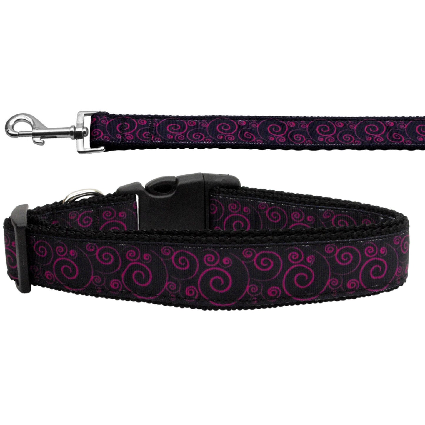 Collar o correa de nailon para perros y gatos, "remolinos rosados ​​y negros"