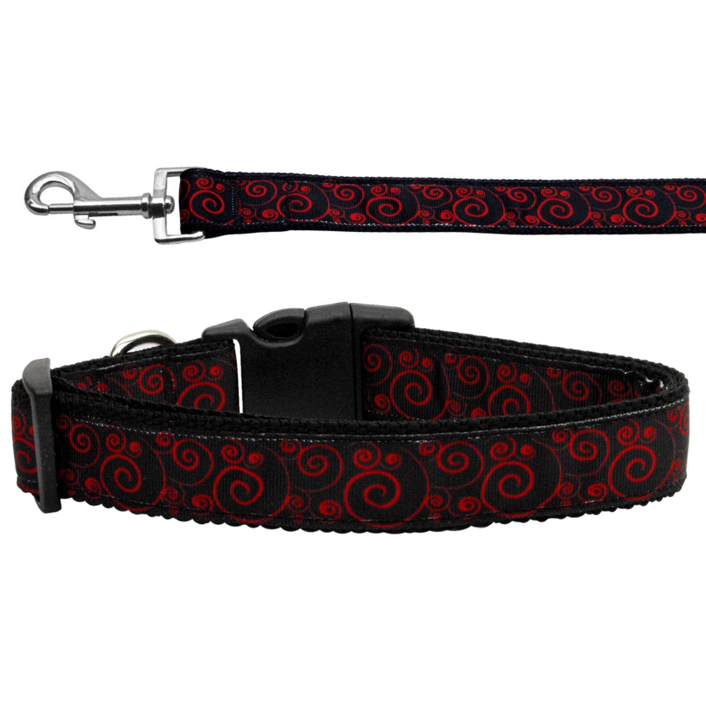 Collar o correa de nailon para perros y gatos, "Red &amp; Black Swirly"