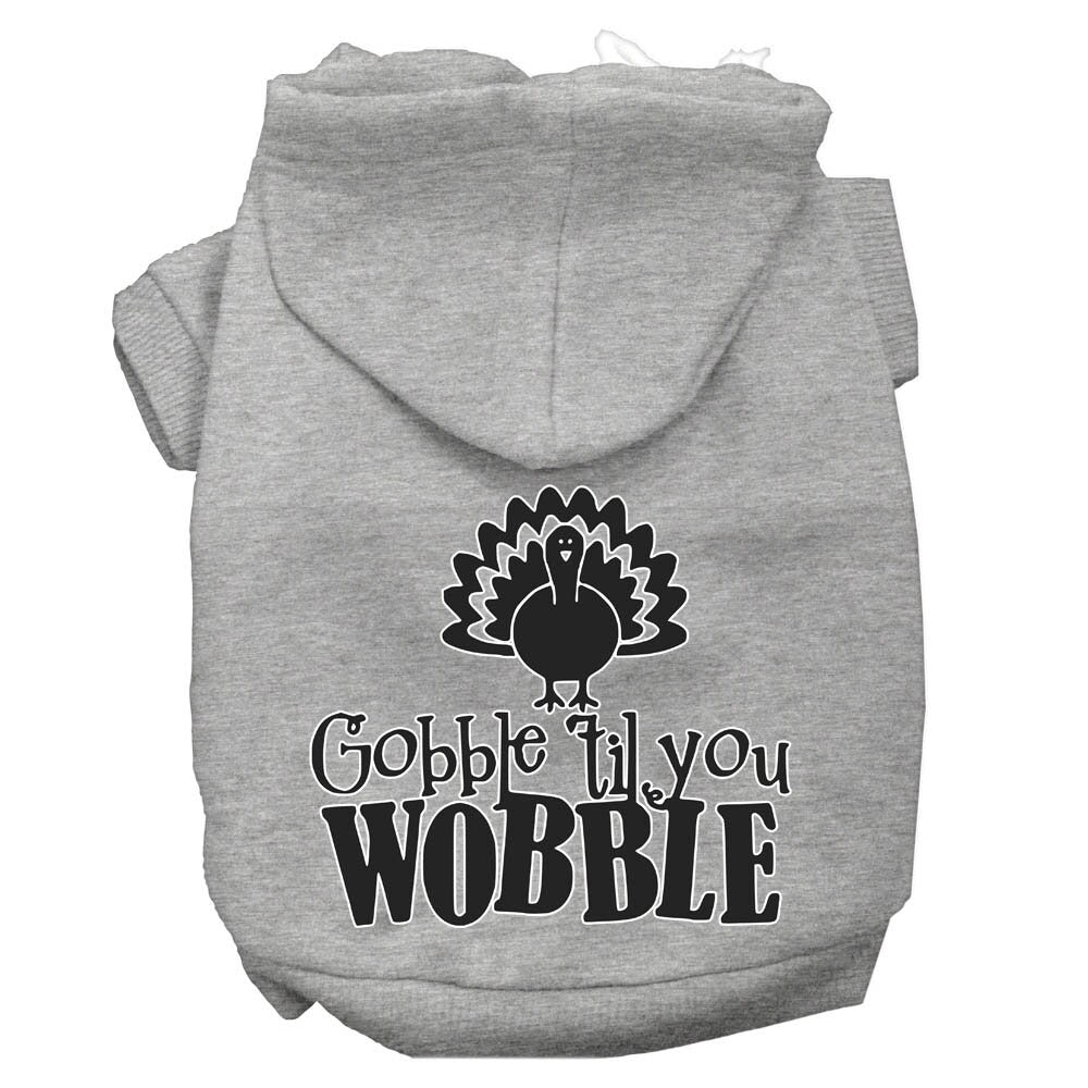 Sudadera con capucha para mascotas, perros y gatos del Día de Acción de Gracias serigrafiada con la frase "Gobble 'Til You Wobble"