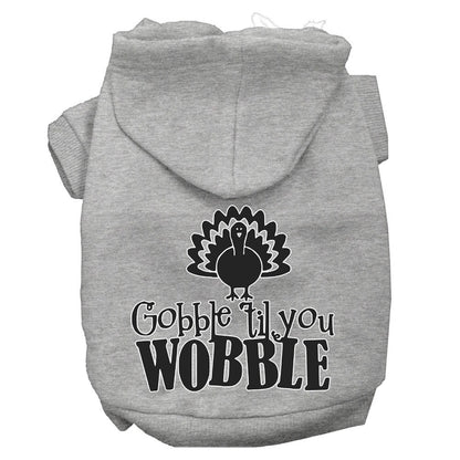 Sudadera con capucha para mascotas, perros y gatos del Día de Acción de Gracias serigrafiada con la frase "Gobble 'Til You Wobble"