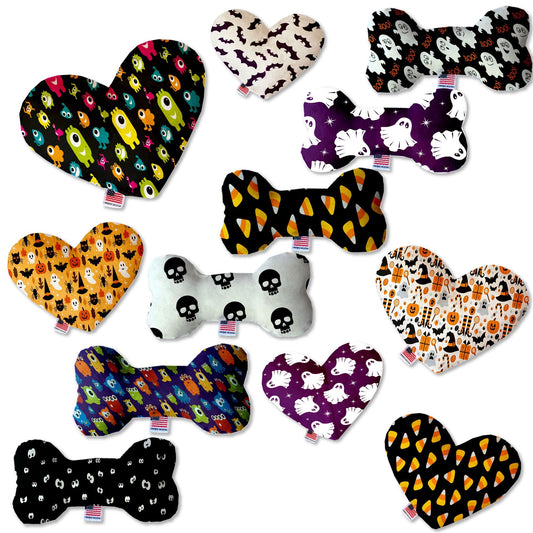 Halloween Pet & Dog Plush Heart or Bone Toy, "Trick-Or-Treat Group" (Available in different sizes, and 10 different patterns!)