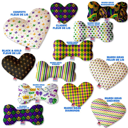 Pet and Dog Plush Heart or Bone Toy, "Mardi Gras Group" (Available in different sizes, and 10 different pattern options!)