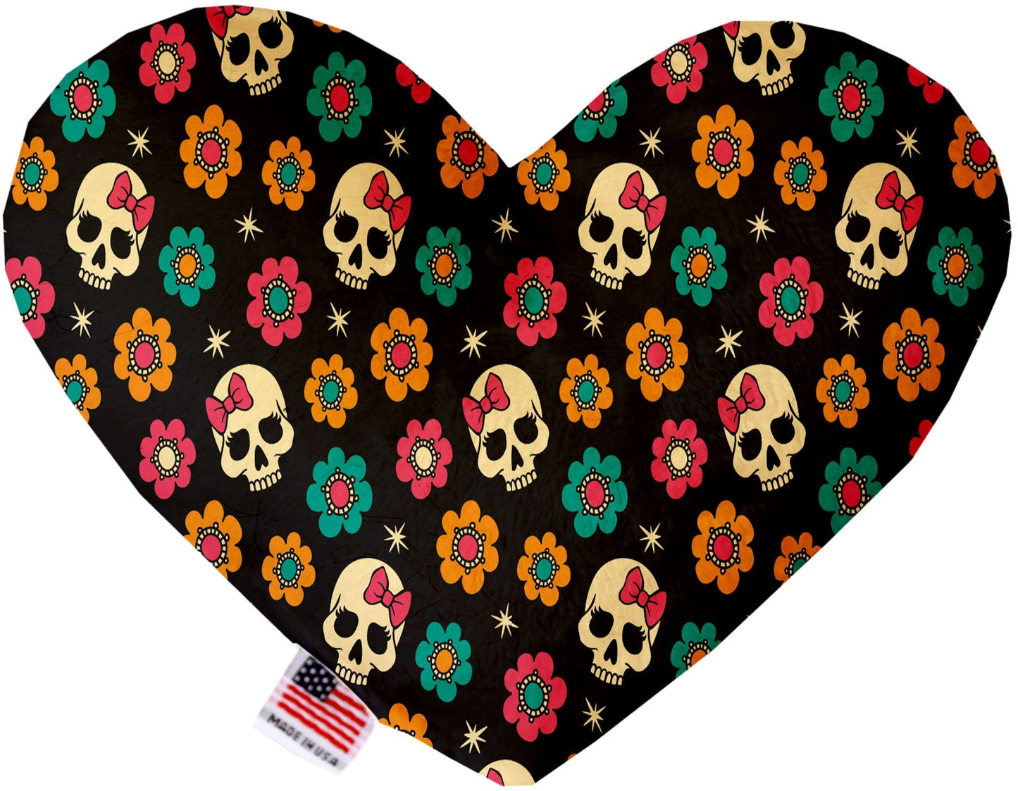 Juguete de peluche en forma de corazón o hueso para mascotas y perros, "Grupo Calaveras" (¡Disponible en diferentes tamaños y 12 opciones de patrones diferentes!)