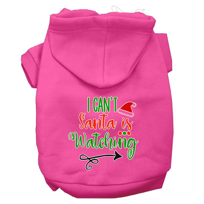 Christmas Pet Dog & Cat Hoodie Screen Printed, "I Can't, Santa Is Watching"