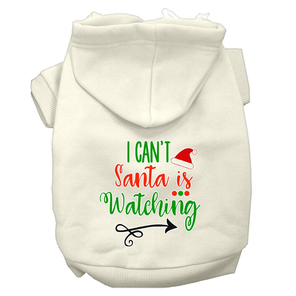 Christmas Pet Dog & Cat Hoodie Screen Printed, "I Can't, Santa Is Watching"