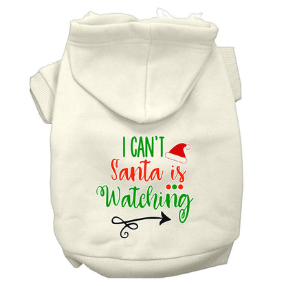 Christmas Pet Dog & Cat Hoodie Screen Printed, "I Can't, Santa Is Watching"