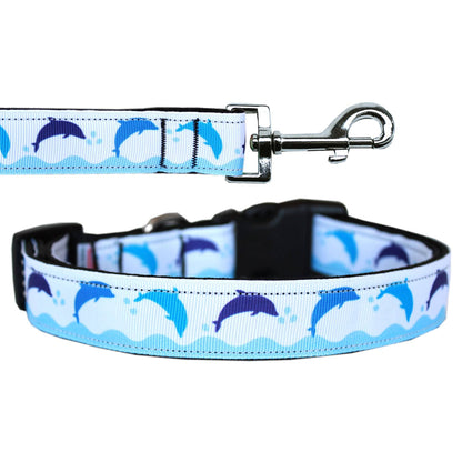 Collar o correa de nailon para perros y gatos, "Blue Dolphins"