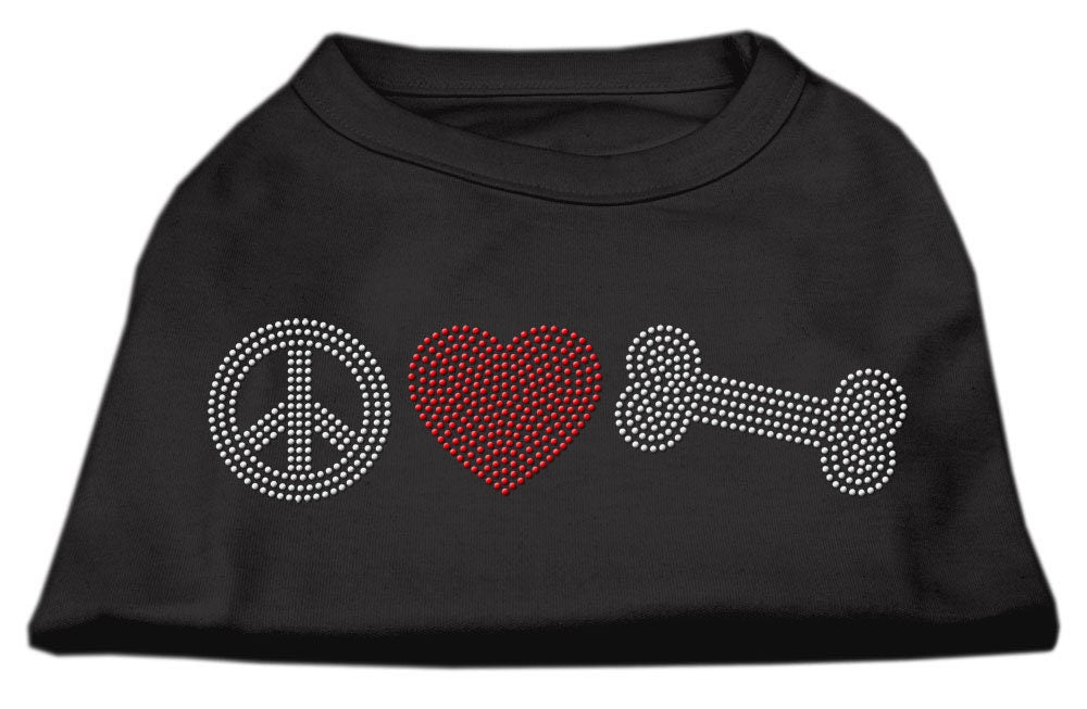 Camiseta para perros y gatos con diamantes de imitación, "Peace Love &amp; Bone"