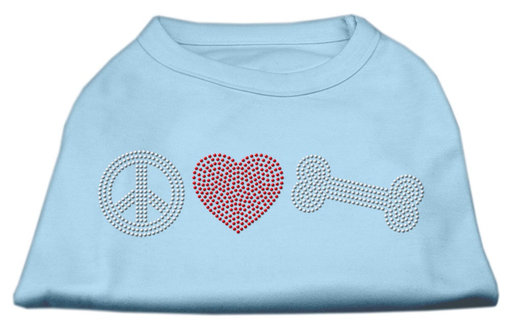 Camiseta para perros y gatos con diamantes de imitación, "Peace Love &amp; Bone"