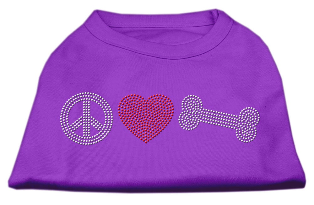 Camiseta para perros y gatos con diamantes de imitación, "Peace Love &amp; Bone"