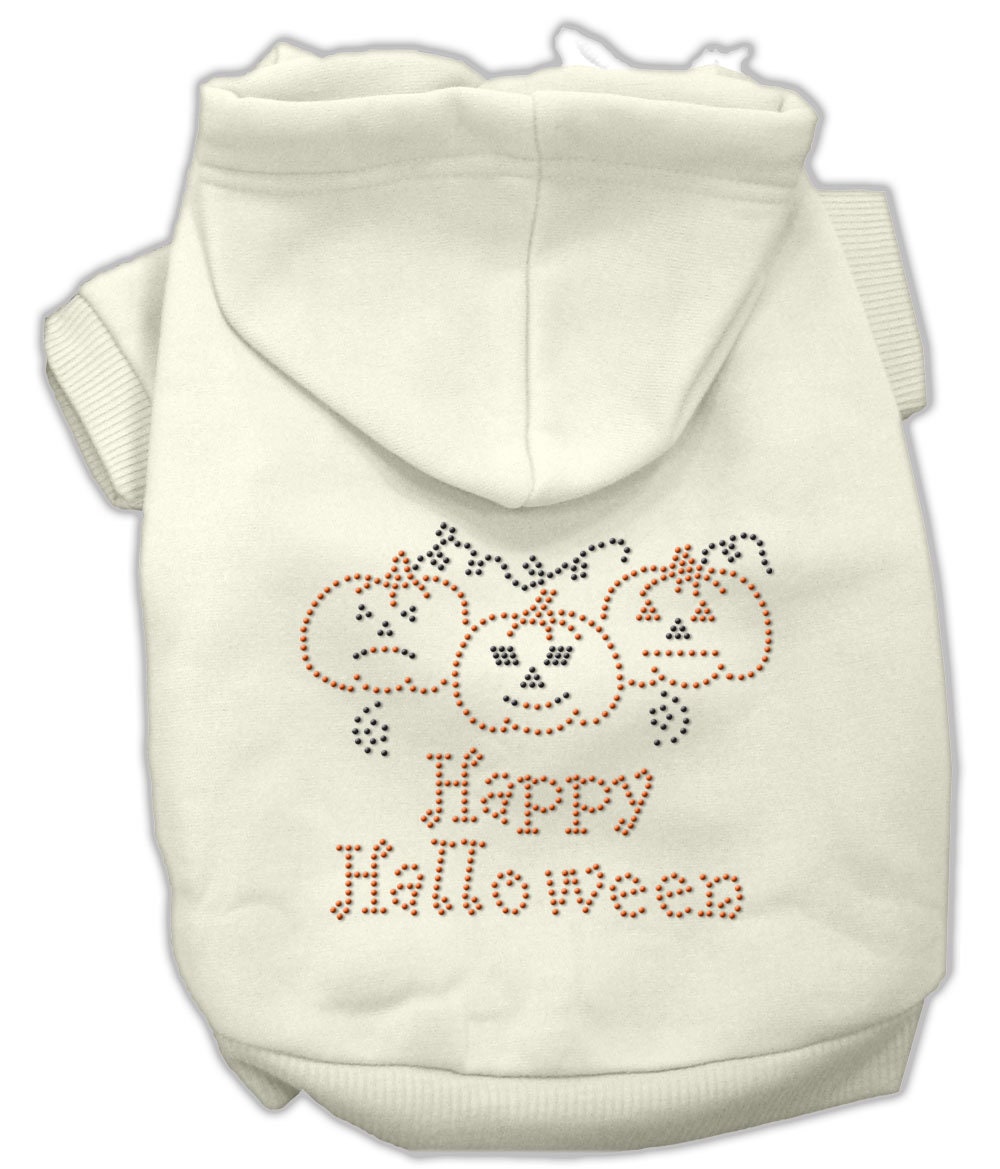 Sudadera con capucha para Halloween con diseño de perro y gato y diamantes de imitación, "Feliz Halloween"