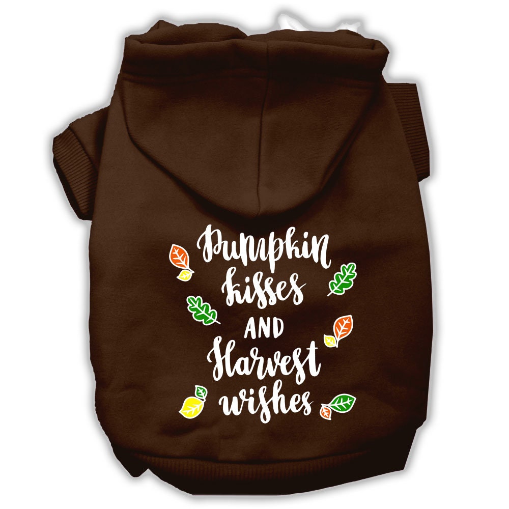 Sudadera con capucha para mascotas, perros y gatos serigrafiada con el texto "Pumpkin Kisses &amp; Harvest Wishes"