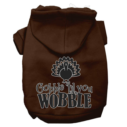 Sudadera con capucha para mascotas, perros y gatos del Día de Acción de Gracias serigrafiada con la frase "Gobble 'Til You Wobble"